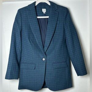 J.Crew Blazer Wool Blend Green Blue Plaid Holiday Preppy Size 00